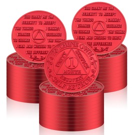 Siifert 30 Pcs Recovery 1 Month AA Chips and Medallions Bulk Sobriety Chips AA Tokens Alcoholics Anonymous Medallion Gifts Aluminum Commemorative Coins Lot Red