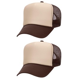 Joe's USA OTTO Foam Trucker Hats - Customizable 5-Panel High Crown Mesh Back Caps-2PK - Brown/Tan/Brown