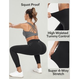 Ewedoos Yoga Pants Women Workout Leggings with Pockets for Women High Waisted Tummy Control Gym Leggings Workout Pants Black
