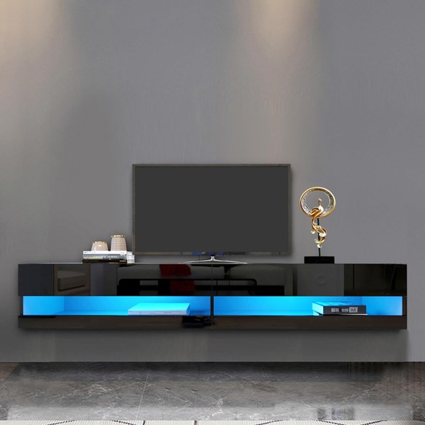 Kennkari Floating TV Stand Wall Mounted with LED Lights for