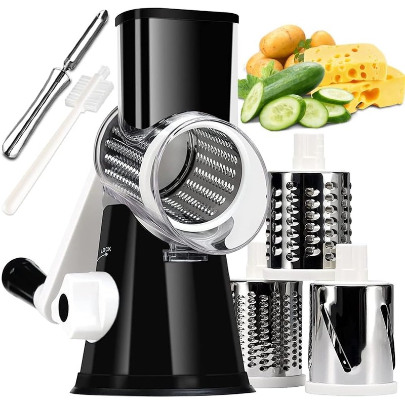 KEOUKE Rotary Cheese Grater Hand Crank Black - Shredder Slicer