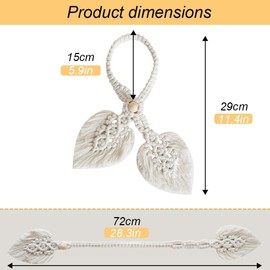 janeunique Pack of 2 Curtain Tiebacks Boho Decoration, Woven Leaves Macrame Curtain Holders, Curtain Rope Buckles for Living Room, Bedroom - Beige