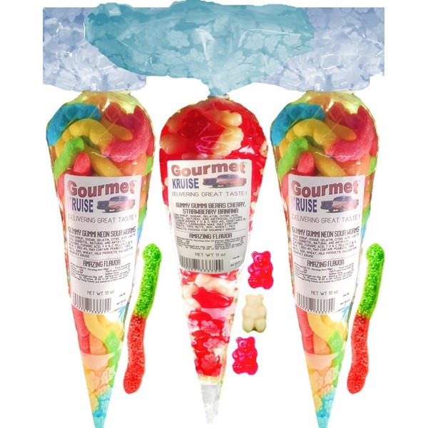 Gummy Worms (2) Neon Sour Worms (1) Red Wild Cherry