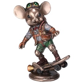 Veronese Design 5 3/4 Inches Steampunk Jet Hover Skater Mice Cold Cast Resin Bronze Finish Animal Collectible Figurine Home Decor