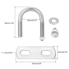 QUARKZMAN Set of 4 U Bolts M6 x 18 mm ID x 36 mm Length Round U U-Bolt Stainless Steel 304 Clamp Clamps U Bolt with Thread Nuts Frame Plate Washer for Pipe Mounting