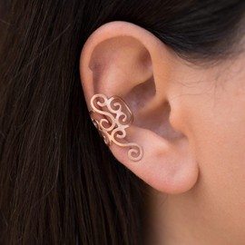 Left Rose Gold-Plated 925 Sterling Silver Spiral Ear Cuff Earring, Greek Ear Cuff for Non-Pierced Ear, Greek Handmade Ear Cuff