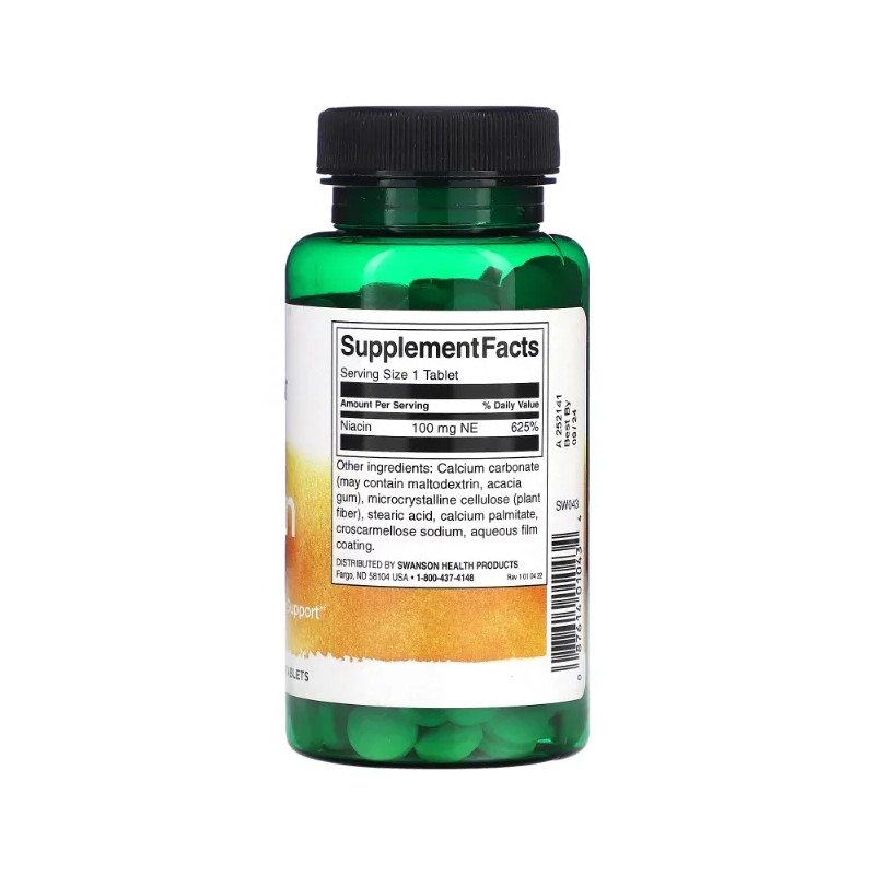 Niacina 100 mg – 250 Cápsulas/Tabletas – Soporte Metabólico y Cardiovascular