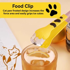 Kitchen Tong, Cooking Cute Cat Paw Shape Serving Tong Stainless Steel Small Salad Clamp Bread Clamp (S-Yellow)