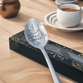 Engraved Teaspoon – Good Morning – 15cm Silver Stainless Steel – Luxury Gift Box – Elegant Tea & Coffee Spoon – Gift for Birthdays, Christmas, Mother’s Day, Anniversaries & Special Occasions