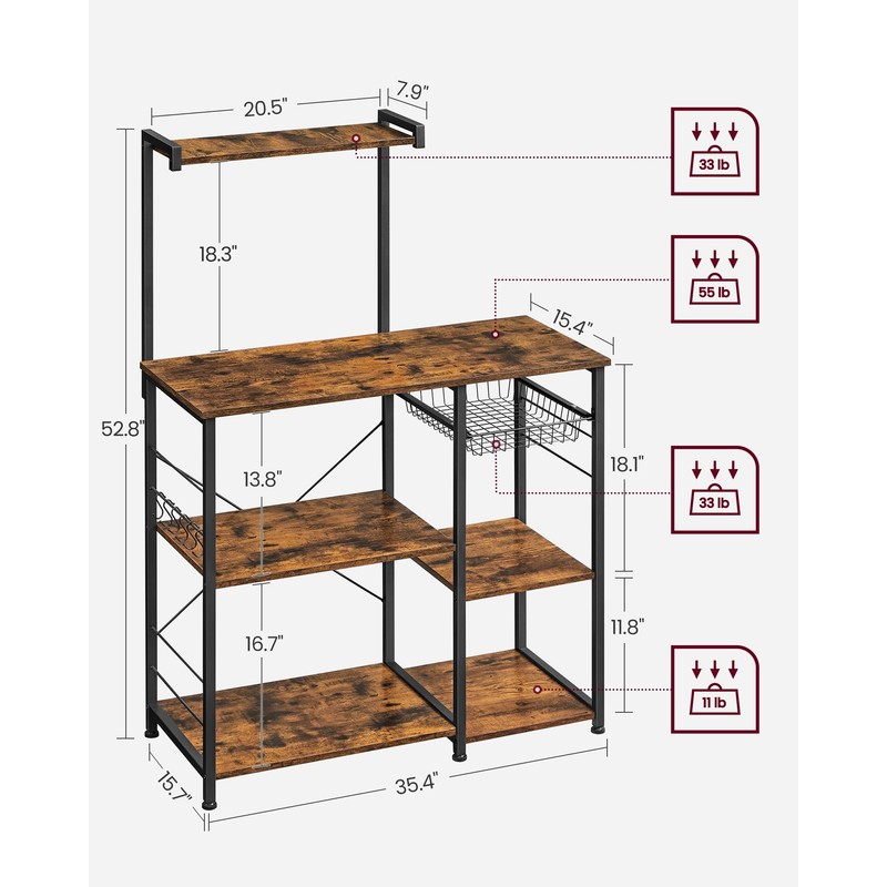 VASAGLE Baker's Rack, Microwave Stand, Kitchen Storage Rack with Wire