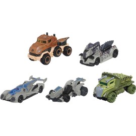 Hot Wheels Jurassic World Dominion Toy Character Cars 5-Pack in 1:64 Scale: Beta, Giganotosaurus, T-Rex, Triceratops & Velociraptor