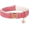 Elegant Little Tail Dog Collar - Red Herringbone Cotton Adjustable