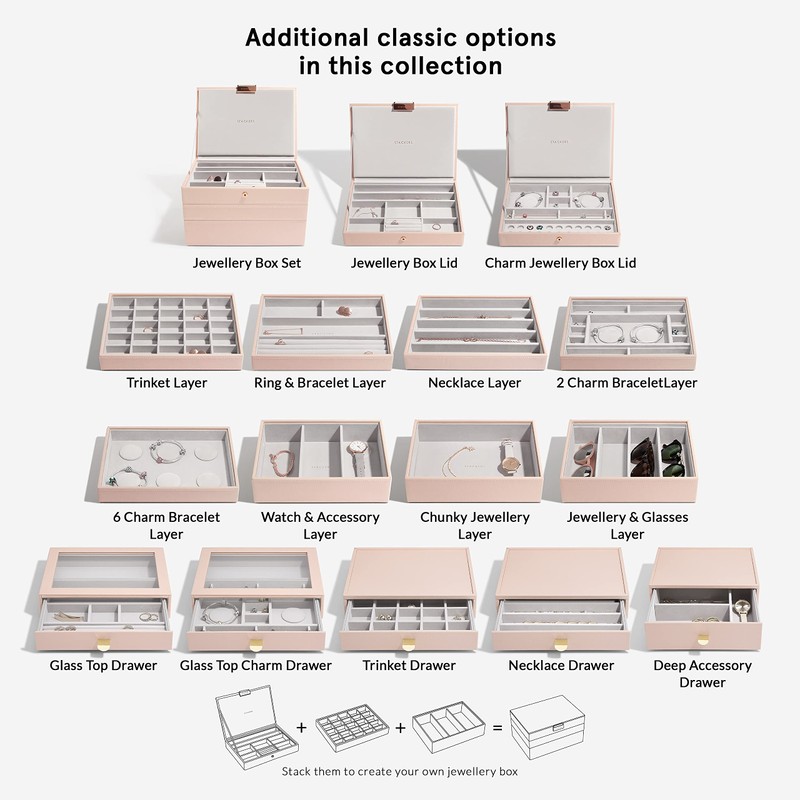 Stackers Blush Pink Classic Medium Jewellery Box 2 Padded Charm