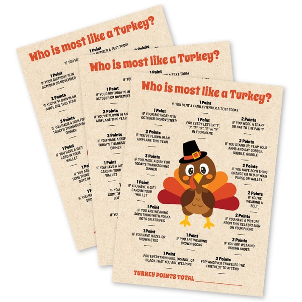 15 Who is Most Like a Turkey Game Cards- Fun & Easy for Family Thanksgiving. Friendsgiving, Church Party, Supplies, Activity, Decorations