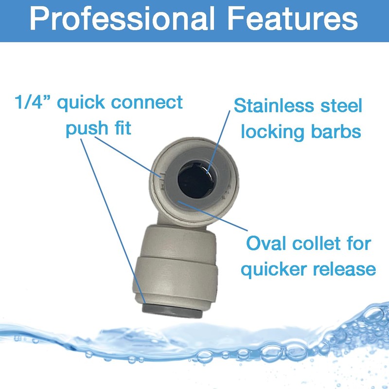 1/4" OD Union Elbow, DUAL O-RING, 5-Pack, Quick Connect, Push