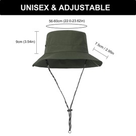 YAMEIZE Summer UPF 50+ Bucket Hat - with String for Men and Women Waterproof UV Protection Safari Hat Fishing Hat Hiking Beach Hiking Climbing, Amy Green