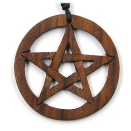 Pentacle wooden celtic pendant jewellery from wood, Ø 4cm, incl. black cotton cord wood jewelry necklace