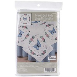 Tobin T288090 Stamped White Quilt Block, 18 by 18-Inch, Butterfly Rose, 6-Pack