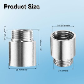 sourcing map Shower Head Extension Arm 30mm Length 201 Stainless Steel Shower Head Extender G1/2 Male to G1/2 Female Thread Straight Pipe Fitting Pipe Extension for Bathroom, Silver Tone