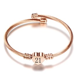 ZakiaHo 21st Birthday Gifts for Women Daughter Granddaughter Sister Niece Bestie Best Friend Jewellery Dainty Adjustable Jewellery Love Heart Rose Gold Plated Cuff Bangle Bracelets