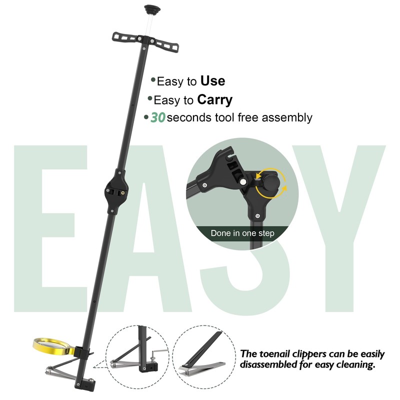 Foldable Extended Long Handle Toenail Clippers with Magnifier-4mm Wide Jaw