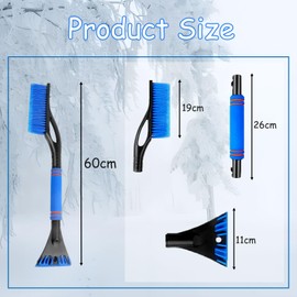 2-in-1 Extendable Car Snow Brush, Ice Scraper Car with Broom, Telescopic Snow Brush, Snow Brush and Ice Scraper, 60 cm with Warming, Stable Windscreen Scratcher, Car Snow Brush, Car Paint Friendly (B)