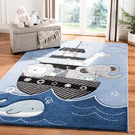 Safavieh Carousel Kids Collection CRK121B Animal Nursery Playroom Area Rug, 4' x 6', Blue / Grey