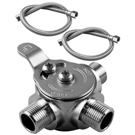 Thermostatic Mixing Valve, Hot Cold Water Mixer Valve Compatible with 3/8" Compression Fittings on Inlets and Outlet, with 2Pcs 19.69 Inch Braided Faucet Connector Hose