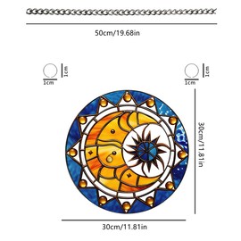 Sun and Moon Stained Window Hangings with Chain – Acrylic Retro Ornament for Garden, Patio and Indoor Decor, Housewarming Gift for Mom, Grandma and Space Lover
