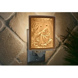The Porcelain Garden Octopus Night Light, Porcelain Lithophane, Decorative Wall Plug in Accent Light for Nursery, Bedroom, Kitchen, Bath, Hallway