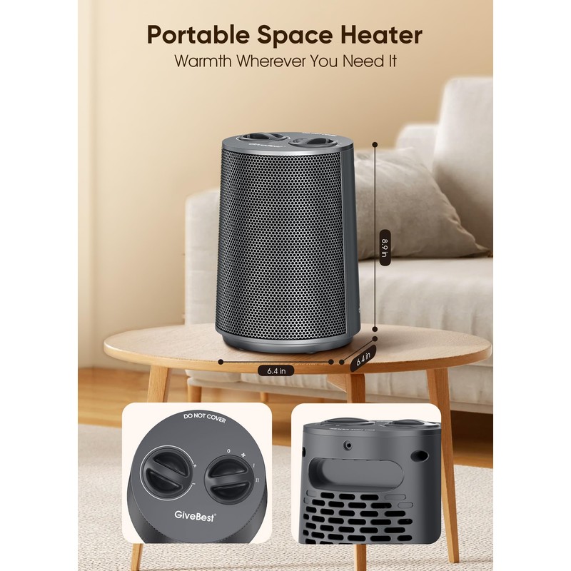 GiveBest Portable Space Heater – 1500W Quiet & Energy Efficient