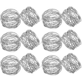SKAVIJ Handmade Twisted Wire Mesh Napkin Rings Holders Decor Dinner Party Wedding Thanksgiving Christmas Gathering (Silver 12pcs)