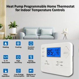 Thermostat for Heat Pump,Programmable Thermostat for Home,Single-Stage Systems,2 Heat/1 Cool Heat Pump Or 1 Heat/1 Cool,Easy DIY Install,Blue Backlight