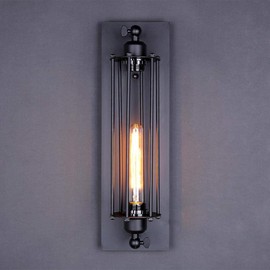 LNC A02251 Wall Sconce Industrial Rustic Lighting with Wire Cage for Foyer, Bedroom, Hallway, Kitchen, 5.5" x 5.5" x 18.5", Matte Black