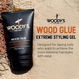 Woody's Wood Glue Extreme Styling Gel for Men, Intense Long-lasting Hold with No Flaking, Quick-drying, Retains Moisture, Suitable for All Hair Types and Hair Styles, 4 oz - 1 pack