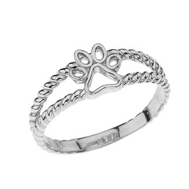 Claddagh Rings .925 Sterling Silver 1/4" Openwork Dog Paw Print Double Rope Split Shank Fashion Statement Ring - Size 10