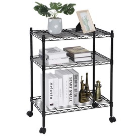 HANGKAI Heavy Duty 3-Shelf Shelving with Wheels, Adjustable Rack Unit, Steel Organizer Wire Rack, 24Lx13.9Wx31.2H, Black