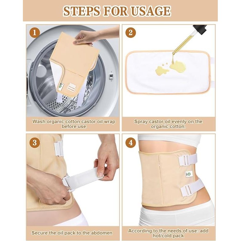 Castor Oil Pack Wrap Reusable Castor Oil Pack Kit, Adjustable
