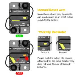 30 Amp Circuit Breaker, Huazu Inline Fuse Inverter with Manual Reset for Car Audio RV ATV Marine Boat Truck Trolling Motors 12V- 48V DC Water Proof (Surface Mount-30A)
