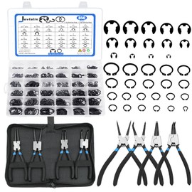 850Pcs C-clip External Retaining Rings Snap Rings Assortment Kit Circlip Alloy Steel(M4-M28) + E-clip Retaining Rings Assortment Set(1.5mm-15mm) + 4-Piece 7-inch Snap Ring Pliers Set