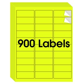 MaxGear 8-1/2" x 11" Neon Yellow Labels - Fluorescent Labels, for Inkjet or Laser Printer, for Efficient Sorting and Organization, Strong Adhesive, 1" x 2-5/8", 30 Sheets, 900 Labels