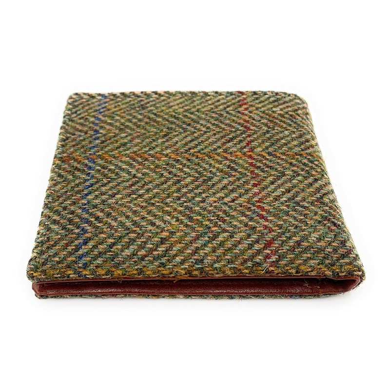 Mens Harris Tweed Bifold Wallet (Green Herringbone)