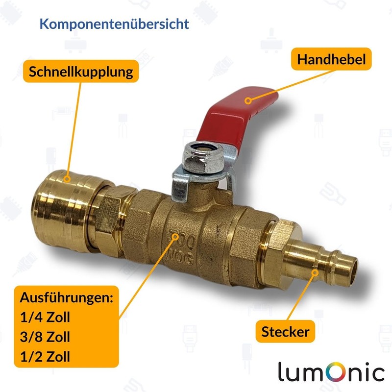 Lumonic Ball Valve 1/4 Inch with Quick Coupling and Plug