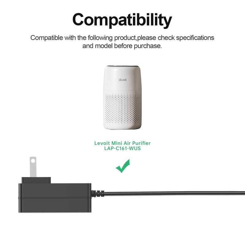Replacement for LEVOIT Air Purifier (LAP-C161-WUS) Charger, 12V Power Supply