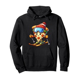 Kid's Ski Lesson Pizza Skier Skiing Pullover Hoodie