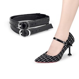 1Pair PU Leather Womens High Heels Shoe Straps Non-Slip Anti-Loose Detachable Shoelace Shoe Accessories for Women Girls Holding Loose Heels(Black)