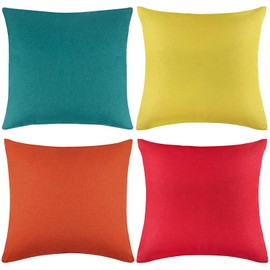 Outdoor Waterproof Cushion Cover, Pack of 4 Throw Pillow Covers Waterproof Garden Cushion Case Linen Square Pillow Cases for Patio Tent Balcony Couch Sofa, 18"x18"(45x45cm)