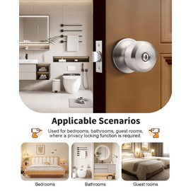 Probrico Brushed Nickel Door Knob Without Key Privacy Door Knob Bedroom/Bathroom Door Knobs Interior Keyless Door Knobs 1 Pack