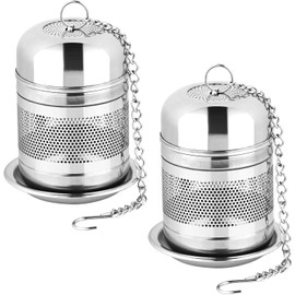 ZPUFAW Set of 2 Tea Ball Tea Filters, with Coaster and Chain, 304 Stainless Steel, Fine Mesh Tea Filter, Reusable Tea Ball