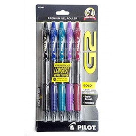 Pilot G2 Premium Retractable Gel-Ink Rolling Ball Pens, Bold Point (1.0mm), Assorted, 5/Pk (12487)